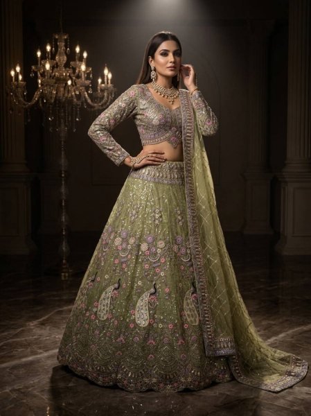 Captivating Pista Sequins Work Lehenga for Wedding and Reception Wear Bridal Lehenga Choli