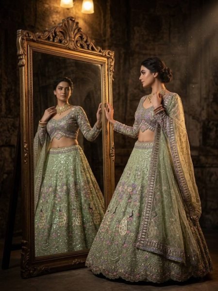 Captivating Pista Sequins Work Lehenga for Wedding and Reception Wear Bridal Lehenga Choli
