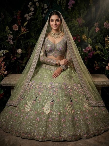 Captivating Pista Sequins Work Lehenga for Wedding and Reception Wear Bridal Lehenga Choli