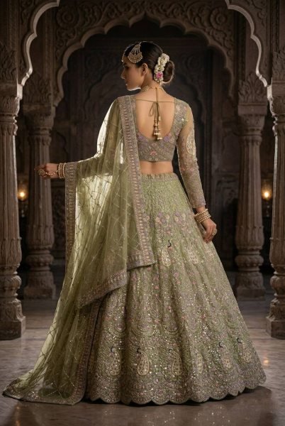 Captivating Pista Sequins Work Lehenga for Wedding and Reception Wear Bridal Lehenga Choli