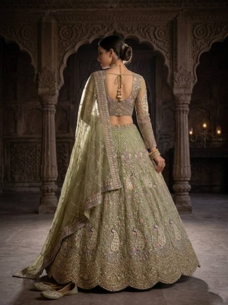 Captivating Pista Sequins Work Lehenga for Wedding and Reception Wear Bridal Lehenga Choli