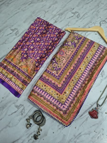 Captivating Purple Chinon Silk Saree with Real Mirror Work and Chakri Diamond Work Silk Sarees Wholesale