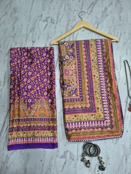 Captivating Purple Chinon Silk Saree with Real Mirror Work and Chakri Diamond Work Silk Sarees Wholesale