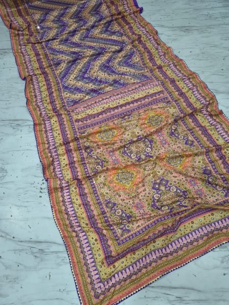 Captivating Purple Chinon Silk Saree with Real Mirror Work and Chakri Diamond Work Silk Sarees Wholesale