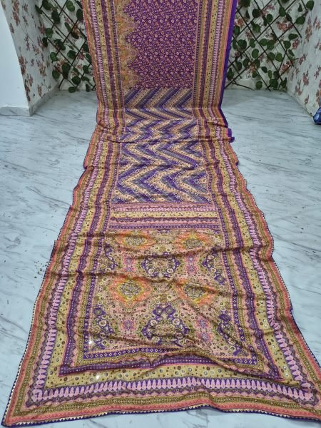 Captivating Purple Chinon Silk Saree with Real Mirror Work and Chakri Diamond Work Silk Sarees Wholesale