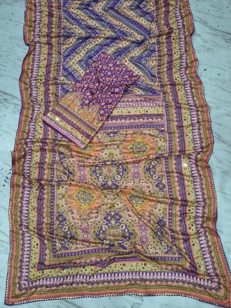 Captivating Purple Chinon Silk Saree with Real Mirror Work and Chakri Diamond Work Silk Sarees Wholesale