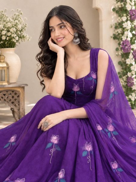 Captivating Purple Georgette Corset Anarkali Suit with Zari and Handpaint Work at Manufacturer  Ready To Wear Collection