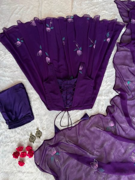 Captivating Purple Georgette Corset Anarkali Suit with Zari and Handpaint Work at Manufacturer  Ready To Wear Collection