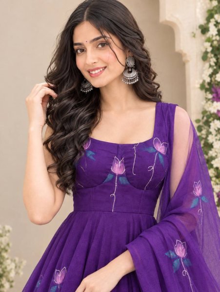 Captivating Purple Georgette Corset Anarkali Suit with Zari and Handpaint Work at Manufacturer  Ready To Wear Collection