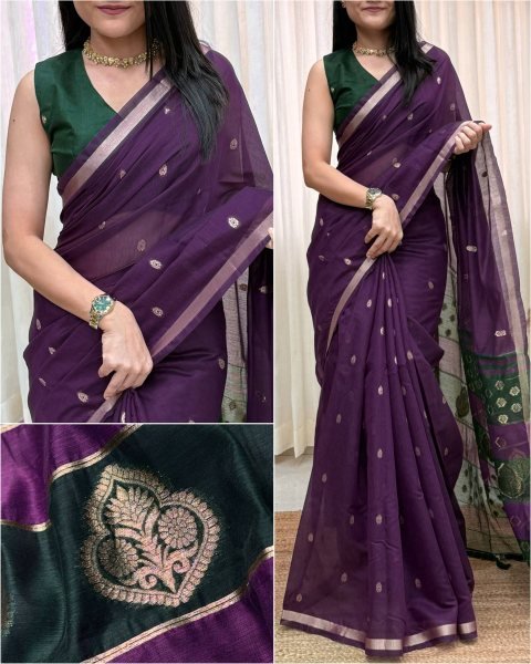 Captivating Purple Maheshwari Cotton Saree with Contrast Floral Border For Festival Printed Cotton Sarees Wholesale