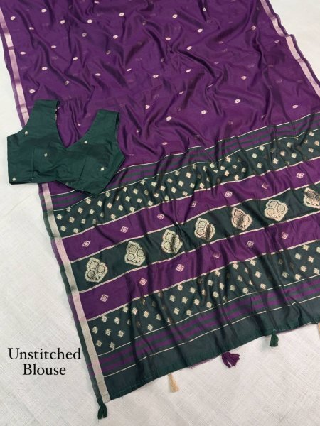Captivating Purple Maheshwari Cotton Saree with Contrast Floral Border For Festival Printed Cotton Sarees Wholesale