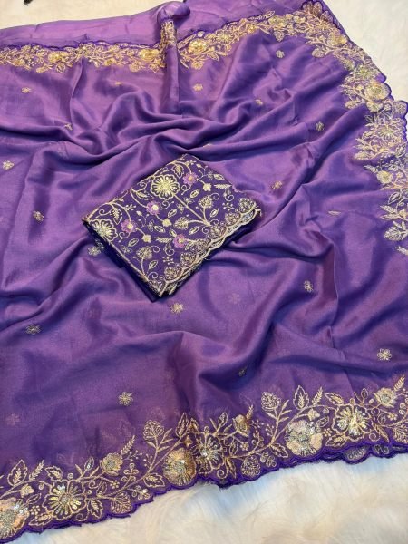 Captivating Purple Party Wear Saree with Designer Sequins Blouse at Manufacturer Price Georgette Sarees Wholesale