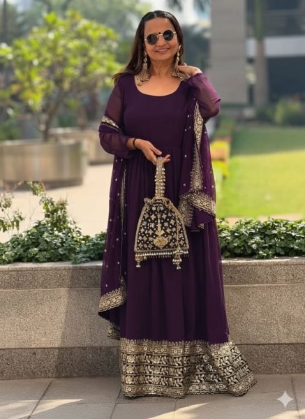 Captivating Purple Ready to Wear Georgette Anarkali for International Buyers Plus Size Kurti / Gown