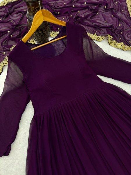 Captivating Purple Ready to Wear Georgette Anarkali for International Buyers Plus Size Kurti / Gown