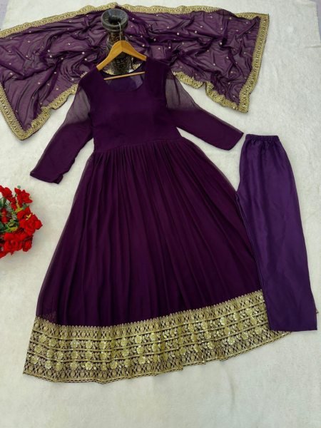 Captivating Purple Ready to Wear Georgette Anarkali for International Buyers Plus Size Kurti / Gown
