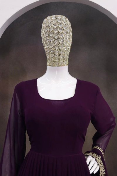 Captivating Purple Ready to Wear Georgette Anarkali for International Buyers Plus Size Kurti / Gown