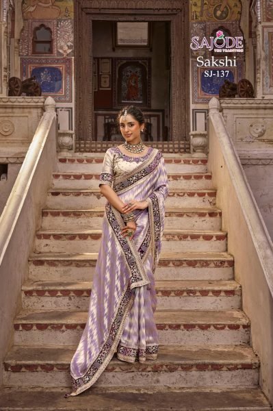 Captivating Purple Sakshi Viscose Kanchipuram Saree with Handwork For Wedding Designer Wedding Sarees Wholesale