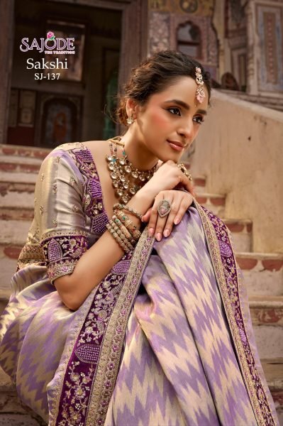 Captivating Purple Sakshi Viscose Kanchipuram Saree with Handwork For Wedding Designer Wedding Sarees Wholesale