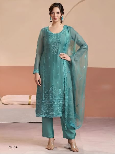 Captivating Rama Party Wear Heavy Chiffon Embroidered Suit for Women Salwar Kameez