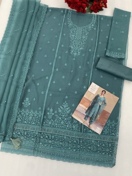 Captivating Rama Party Wear Heavy Chiffon Embroidered Suit for Women Churidar Salwar Suits Wholesale