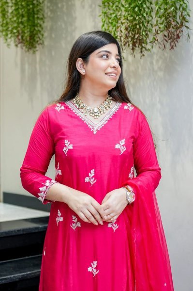 Captivating Rani Pink Embroidered Muslin Salwar Suit with Dupatta  Anarkali Kurtis 