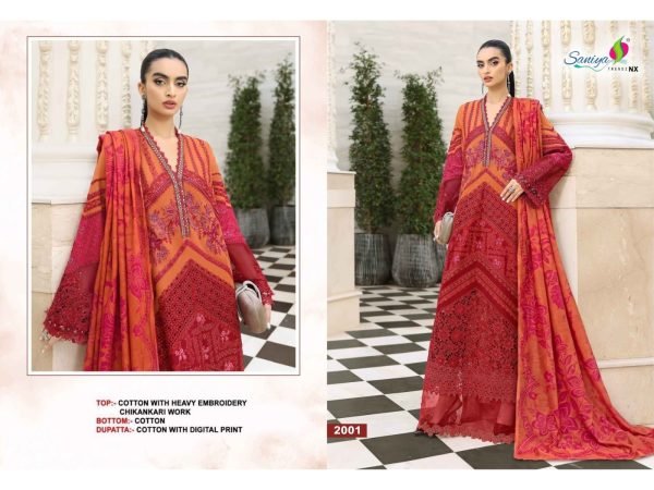 Captivating Red Cotton Chikankari Embroidered Suit with Maslin Digital Print Dupatta Pakistani Suits Wholesale
