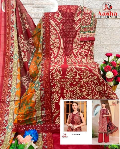 Captivating Red Cotton Dress Material with Embroidery Patches and Dupatta Pakistani Suits Wholesale