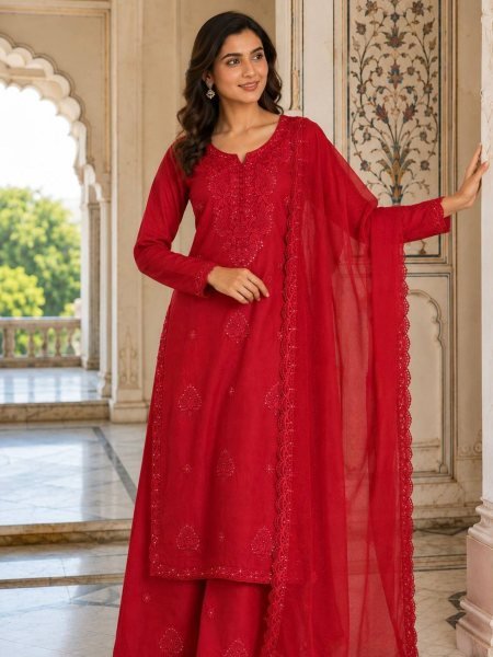 Captivating Red Fox Blooming Georgette Suit with Sequence Embroidery and Designer Dupatta Ready To Wear Suit