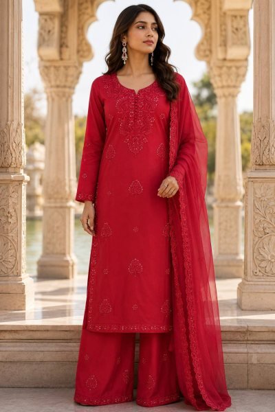 Captivating Red Fox Blooming Georgette Suit with Sequence Embroidery and Designer Dupatta Ready To Wear Collection