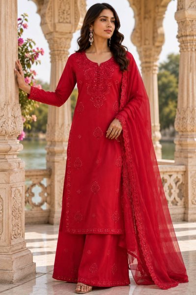 Captivating Red Fox Blooming Georgette Suit with Sequence Embroidery and Designer Dupatta Ready To Wear Collection