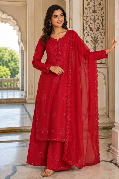 Captivating Red Fox Blooming Georgette Suit with Sequence Embroidery and Designer Dupatta Ready To Wear Collection