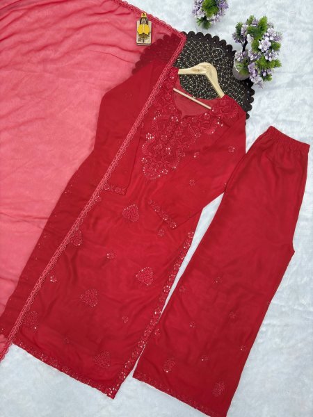 Captivating Red Fox Blooming Georgette Suit with Sequence Embroidery and Designer Dupatta Ready To Wear Collection