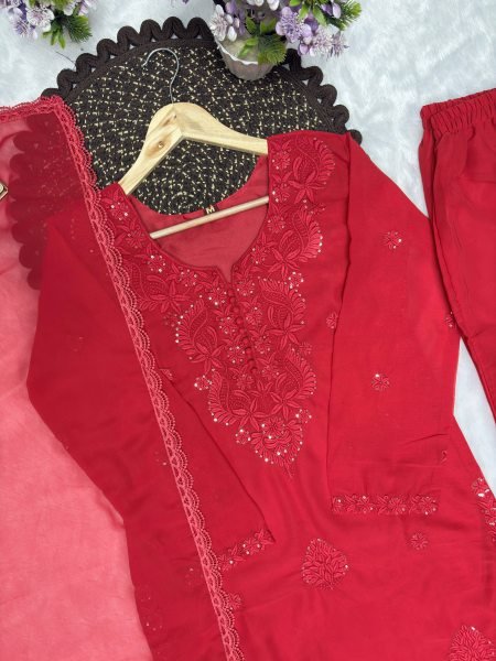 Captivating Red Fox Blooming Georgette Suit with Sequence Embroidery and Designer Dupatta Ready To Wear Collection