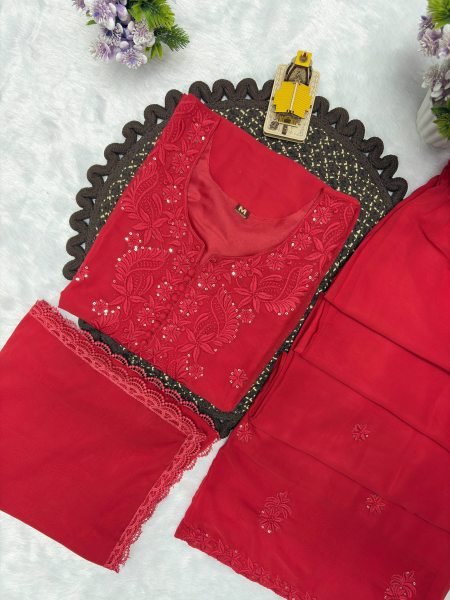 Captivating Red Fox Blooming Georgette Suit with Sequence Embroidery and Designer Dupatta Ready To Wear Collection