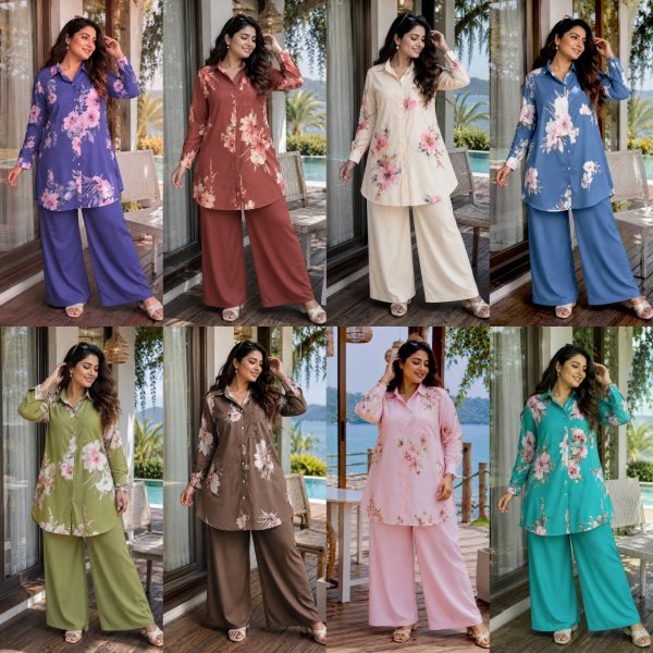 Captivating Rust Butter Silk Shirt Palazzo Co Ord Set for Women CO ORD Sets