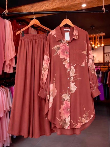 Captivating Rust Butter Silk Shirt Palazzo Co Ord Set for Women CO ORD Sets
