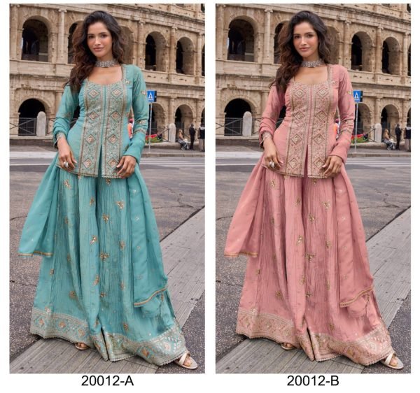Captivating Sky Blue Heavy Chinon Embroidered Top with Matching Palazzo and Dupatta Designer Plazzo Salwar Suits Wholesale