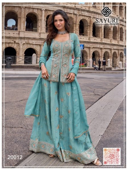 Captivating Sky Blue Heavy Chinon Embroidered Top with Matching Palazzo and Dupatta Designer Plazzo Salwar Suits Wholesale
