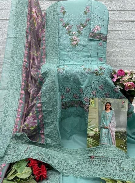 Captivating Sky Blue Lawn Cotton Embroidered Suit Set by Deepsy with Elegant Dupatta Pakistani Suits Wholesale