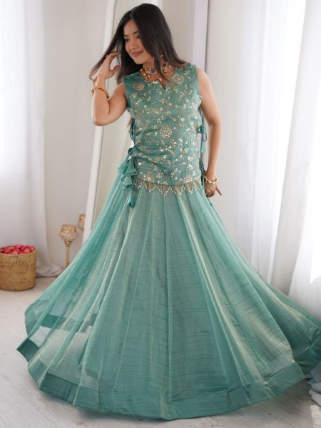 Captivating Sky Blue Salsa Crush Lehenga with Embroidered Koti for Navratri Nights 
