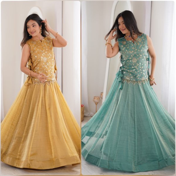 Captivating Sky Blue Salsa Crush Lehenga with Embroidered Koti for Navratri Nights Designer Lehenga Choli