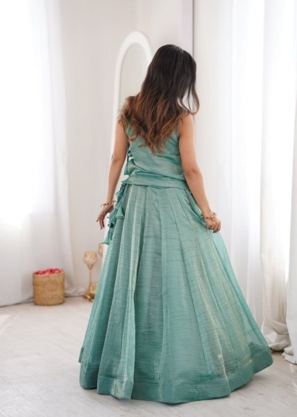 Captivating Sky Blue Salsa Crush Lehenga with Embroidered Koti for Navratri Nights Designer Lehenga Choli