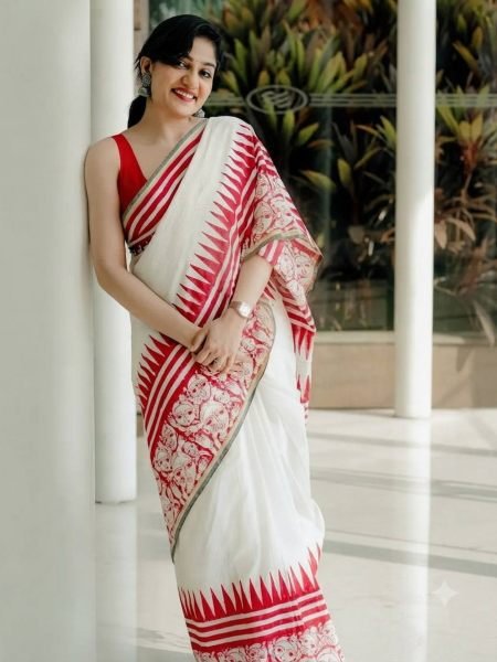 Captivating White Designer Linen Cotton Doll Print Saree with Matching Blouse For Bulk Order Sarees 