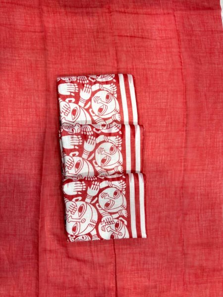 Captivating White Designer Linen Cotton Doll Print Saree with Matching Blouse For Bulk Order Printed Cotton Sarees Wholesale