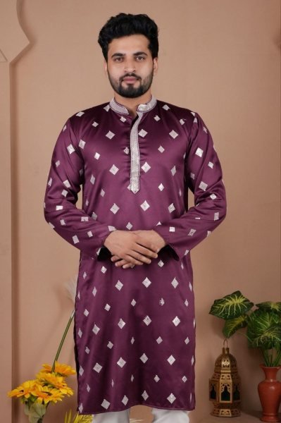 Captivating Wine Silk Kurta with Heavy Work for Wedding and Festive Season Kurta Pajama Wholesale