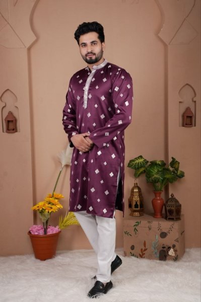 Captivating Wine Silk Kurta with Heavy Work for Wedding and Festive Season Kurta Pajama Wholesale