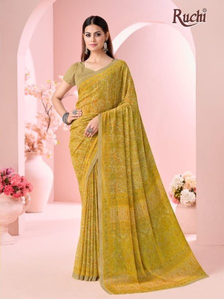 Captivating Yellow Latest Printed Georgette Saree for Daily and Party Wear