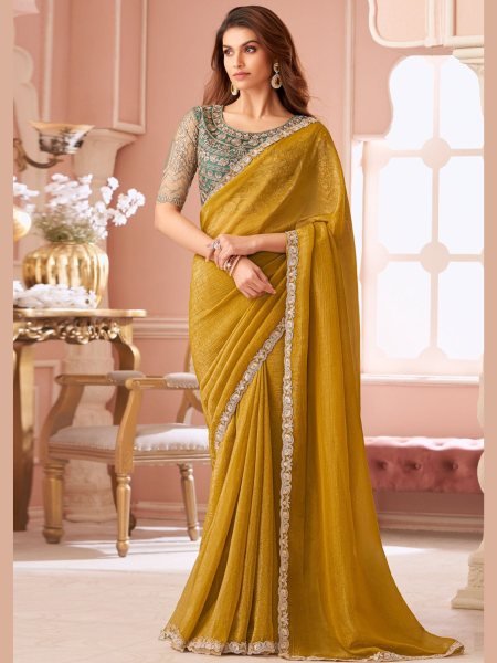 Captivating Yellow Sunshine Georgette Party Wear Saree at Manufacturer Rate Sarees 