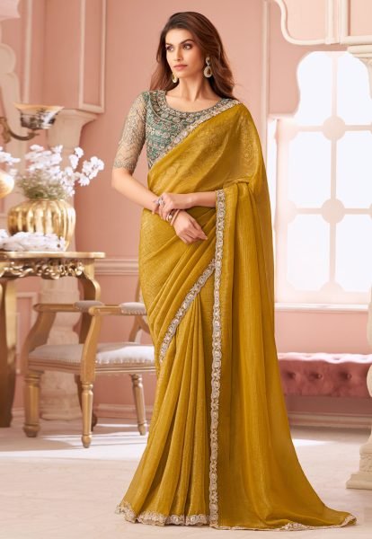 Captivating Yellow Sunshine Georgette Party Wear Saree at Manufacturer Rate Designer Wedding Sarees Wholesale