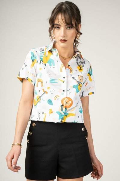 Cartoon Jungle Animal Print Womens Premium Cotton Shirt by Black Jack New Summer Collection Tunics kurti